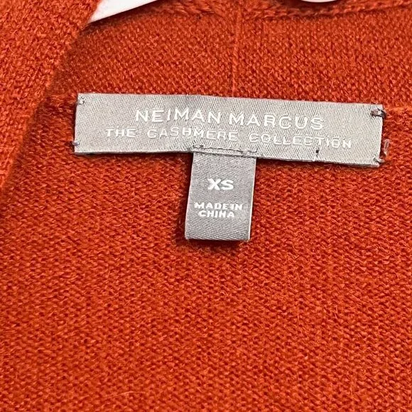 Neiman Marcus Cashmere Long Side-Slit Open-Front Cardigan Burnt Orange Size XS - Picture 2 of 7